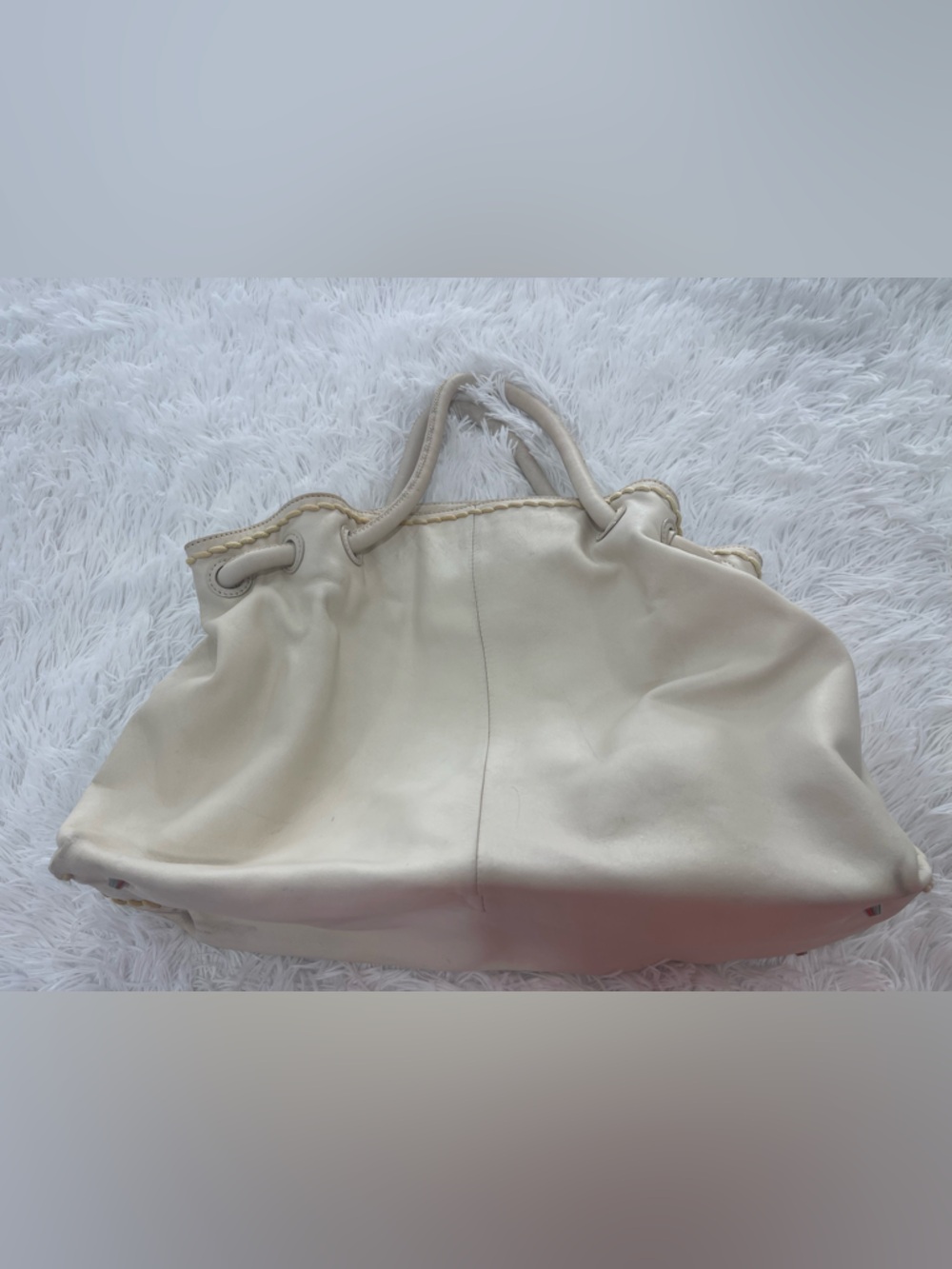 Furla Cream Drawstring Tote with Rolled Handles